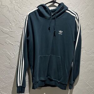 Adidas Men's Dark Teal Hoodie with White Stripes